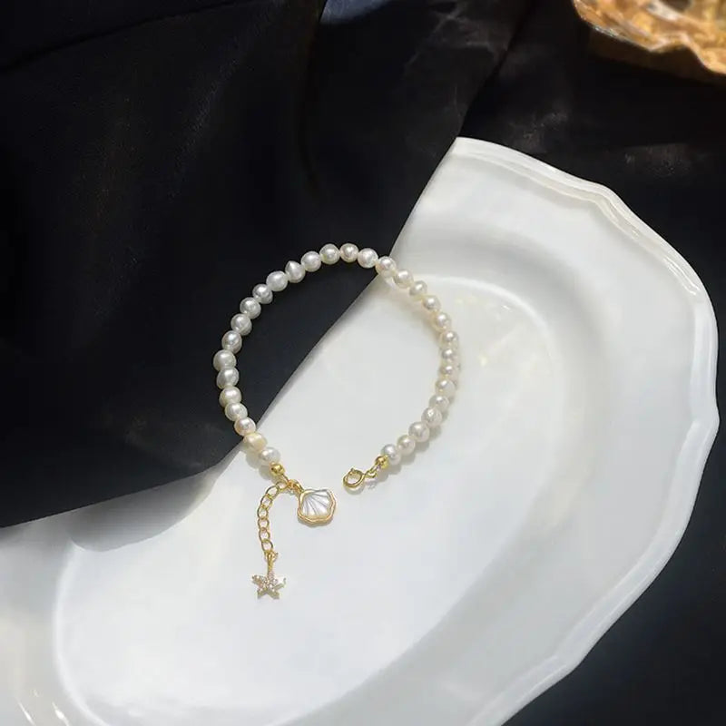 Trendy Shell & Star Design 100% Natural Freshwater Pearl 14K Gold Filled Ladies Bracelet Wholesale Jewelry For Women Gifts
