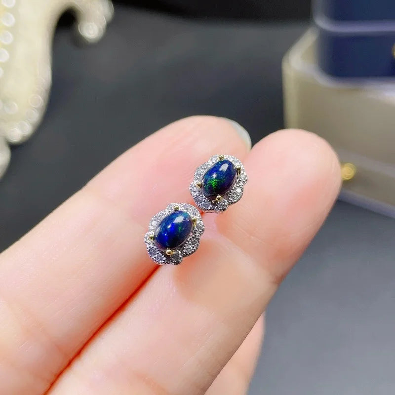 Natural High Quality Black Opal Flower Type Earrings S925 Sterling Silver Fashion Fine Charming Jewelry for Women