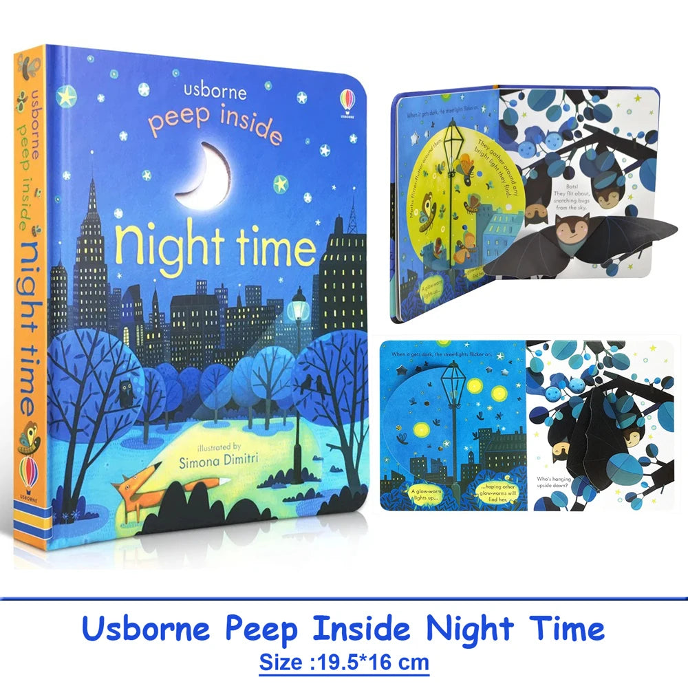 Usborne Peep Inside Night Time 3D Flap Educational English Picture Book for Kids Baby Interactive Activity Reading Books