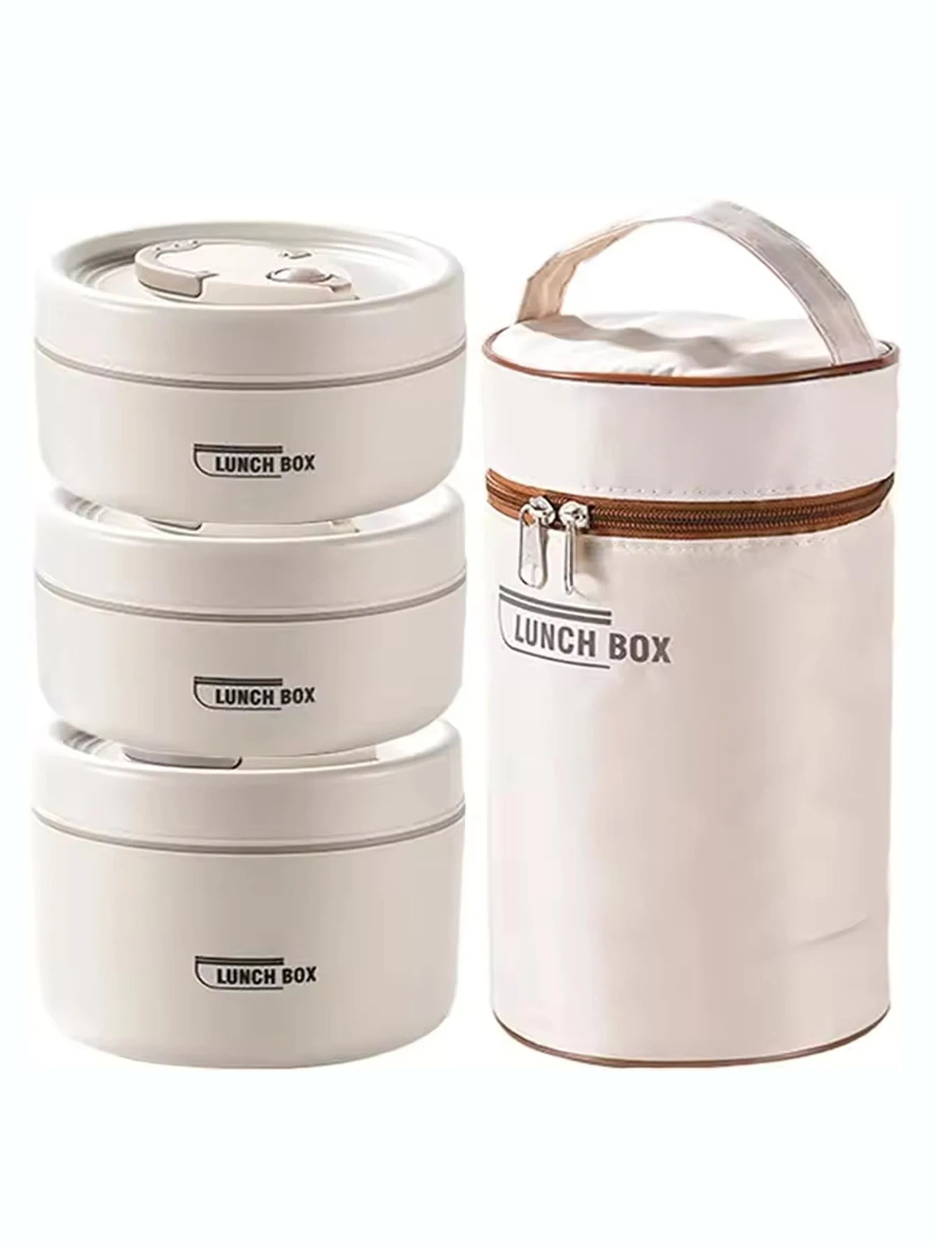 4pcs Portable Insulated Food Lunch Container Set with Thermal Lunch Box 3 Separate Stackable Lunch Container for Adult Kids