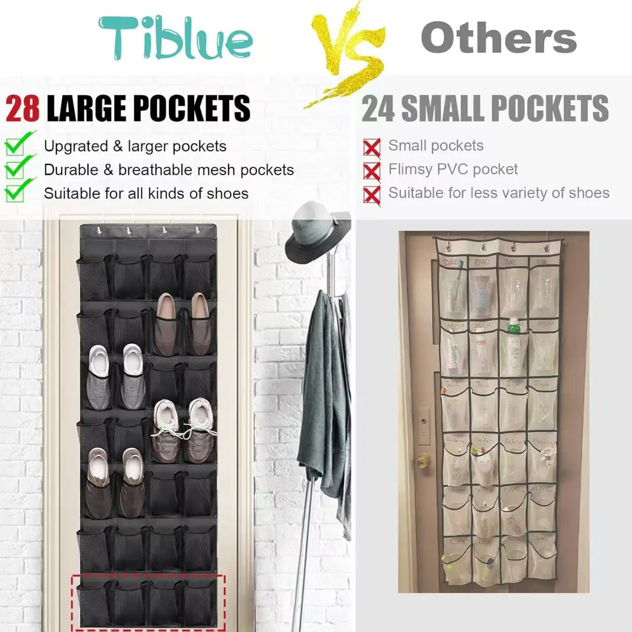 40/24/14 Grid Wall-Mounted Shoe Organiser Fabric Closet Bag Storage Rack Mesh Pocket Clear Hanging Over The Door Cloth Box