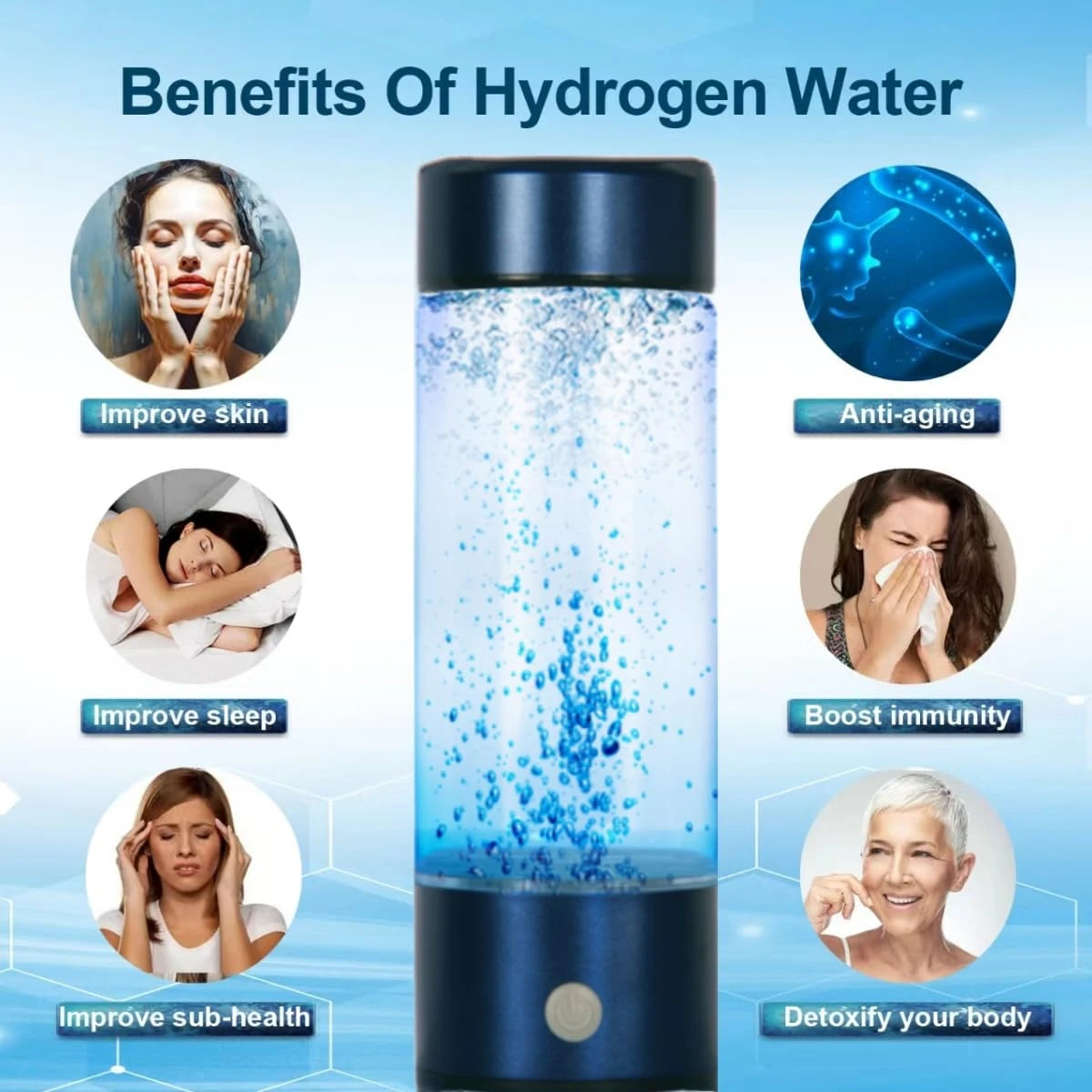 Rechargeable Rich Hydrogen Water Bottle Sports Cup Hydrogen Oxygen Separation SPE PEM Water Lonizer Bottle for Health Wellness