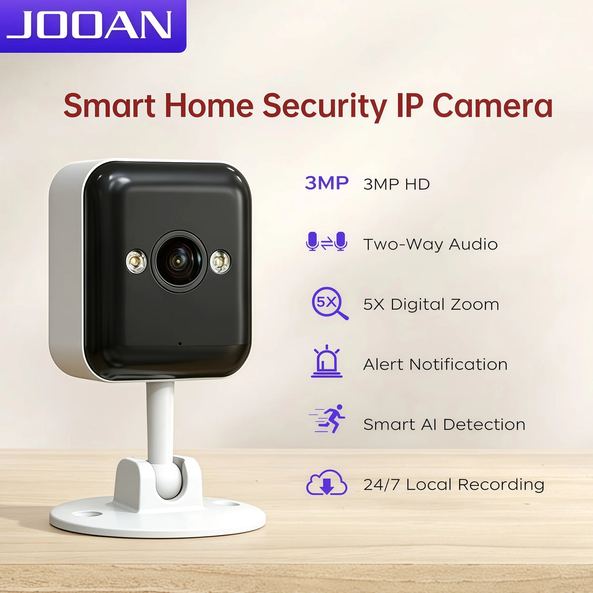 JOOAN 3MP Wifi IP Camera Smart Home Security Camera 5X Zoom Motion Detect 24/7 Recording Baby Monitor 5G WiFi Window Camera