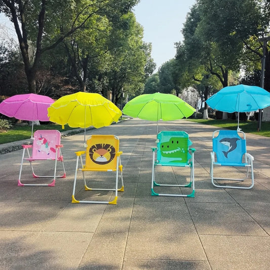 Outdoor Folding Chair Children'S Beach Chair With Sun Umbrella Camping Children'S Leisure Backrest Chair For Summer