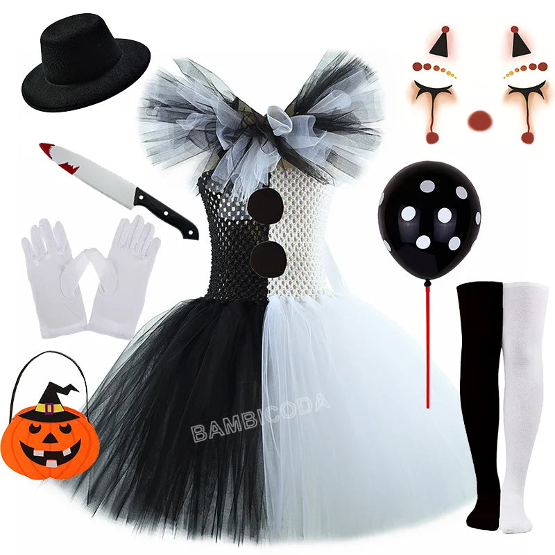 The Clown Costume Terrifier Art Girl Black White Fancy Tutu Dress Horror Joker Dress for Girls Halloween Carnival Party Costumes