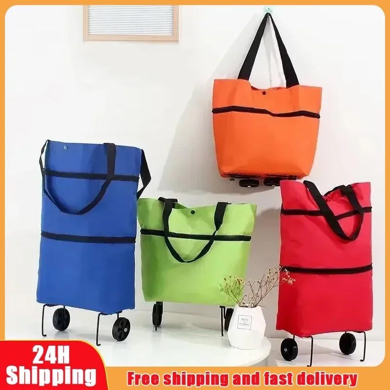 Foldable Shopping Bag with Wheels Trolley Basket Small Pull Cart Home Utility Retractable Tug Supermarket Grocery Shopping Cart