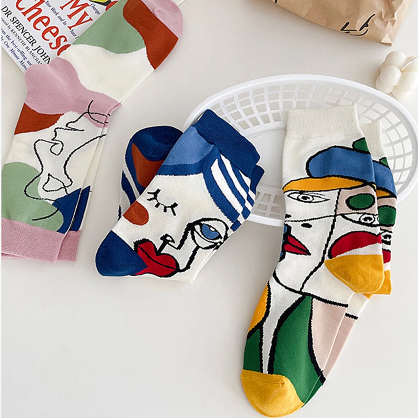 5 Pairs/Set Funny Socks Women Cute Middle Tube Socks Aesthetic Fun Socks Kawaii Cartoon Spring Summer Crew Socks