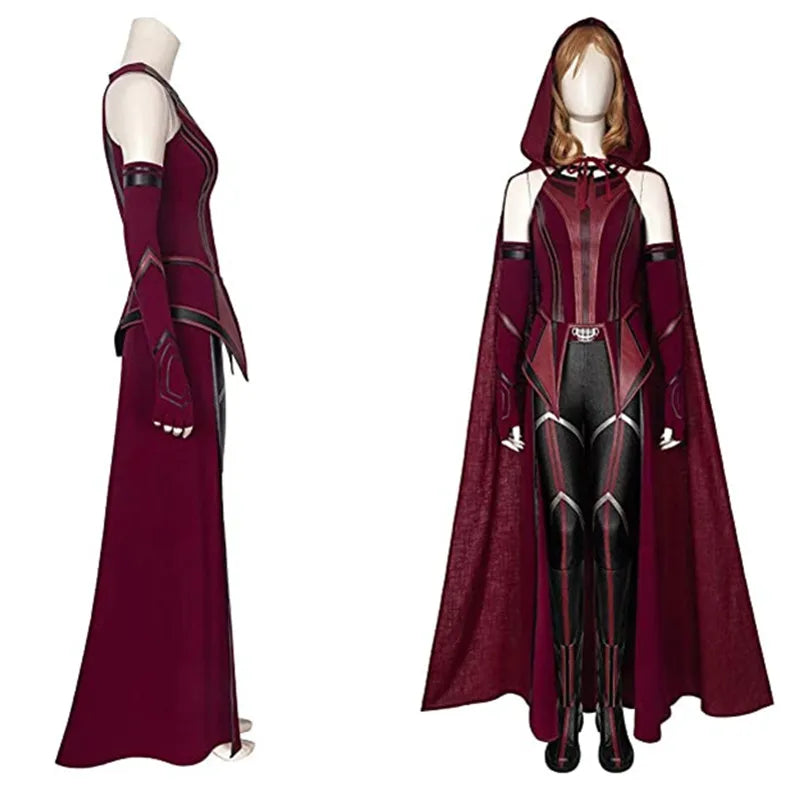 Scarlet Cosplay Witch Maximoff Wanda Vision Cosplay Costume Headwear Cloak and Pants Full Set Outfit Halloween Accessories Props