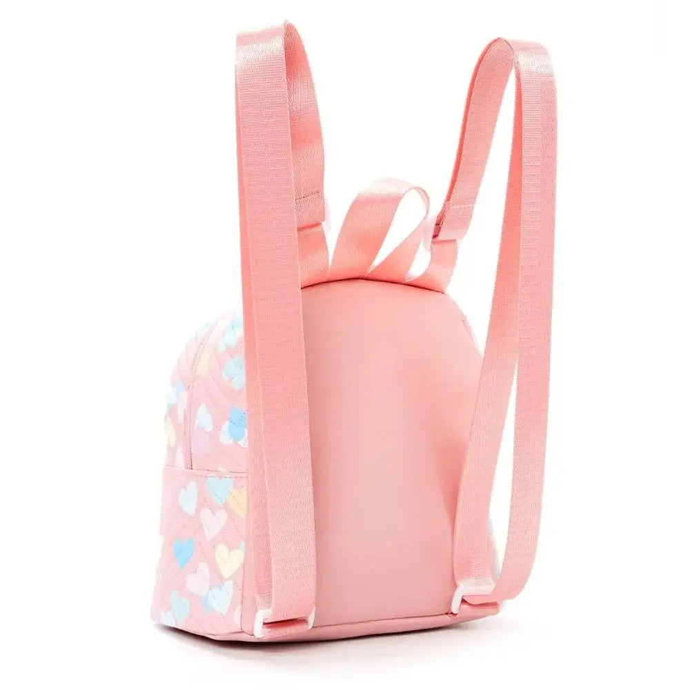 Cute Heart Print Mini Backpack PU Pink Small School Bag Large Capacity Quilted Backpack