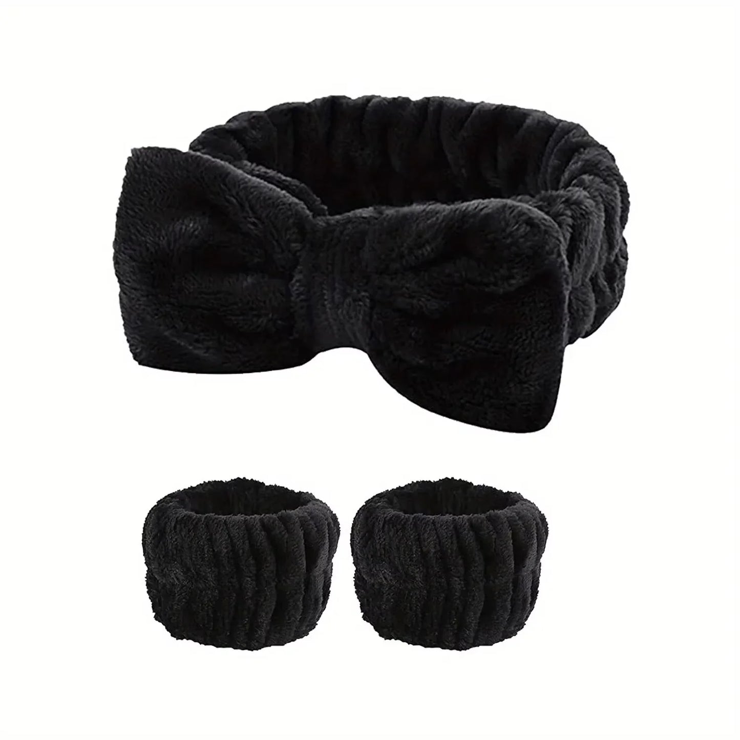 Soft Coral Fleece Headband for Women Wide Bow Hair Band Wristband Hair Accessories for Skincare and Face Washing