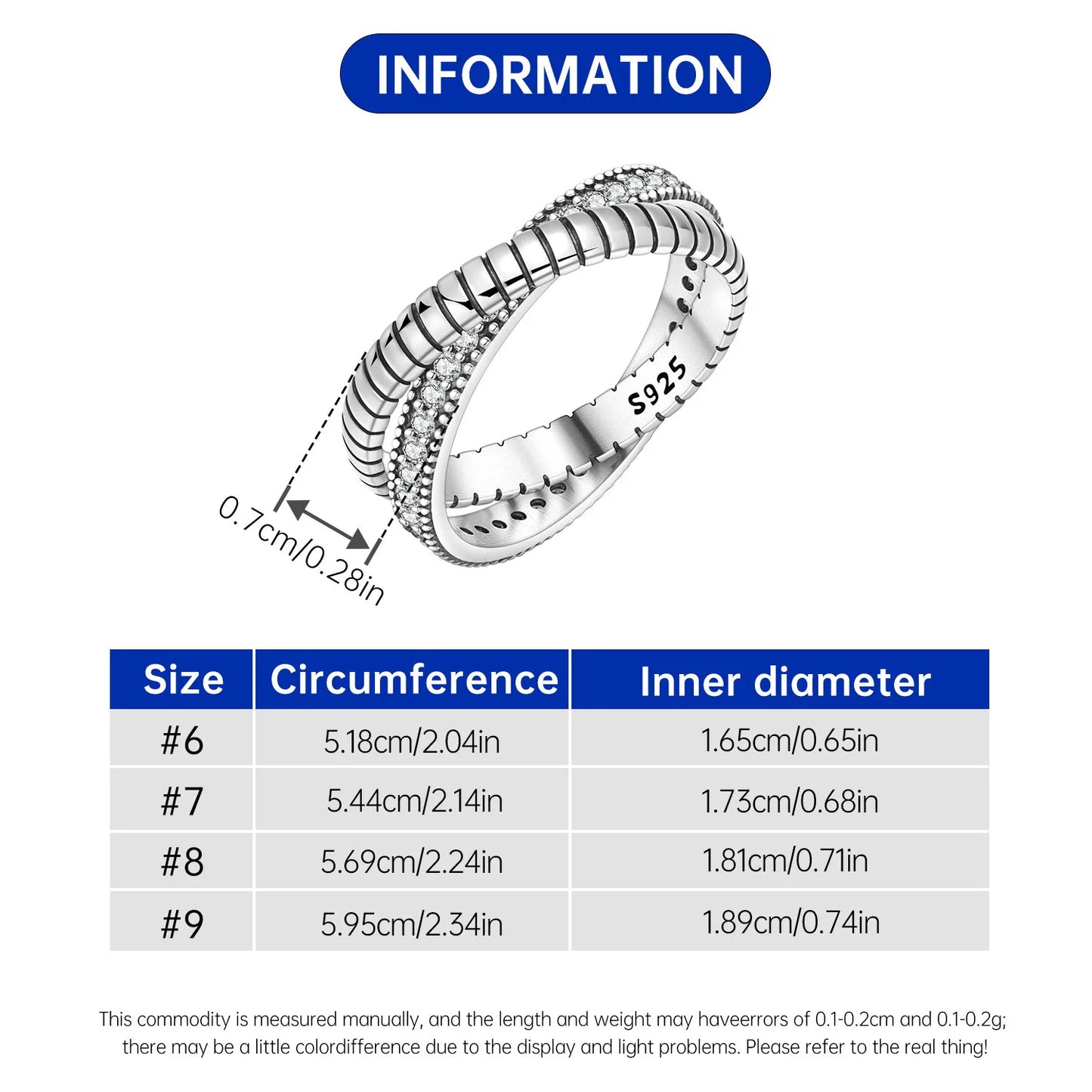 Orstarry S925 Sterling Silver Double Layered Cross Closed Ring For Women Finger Ring Personality Jewelry Party Trendy Gifts