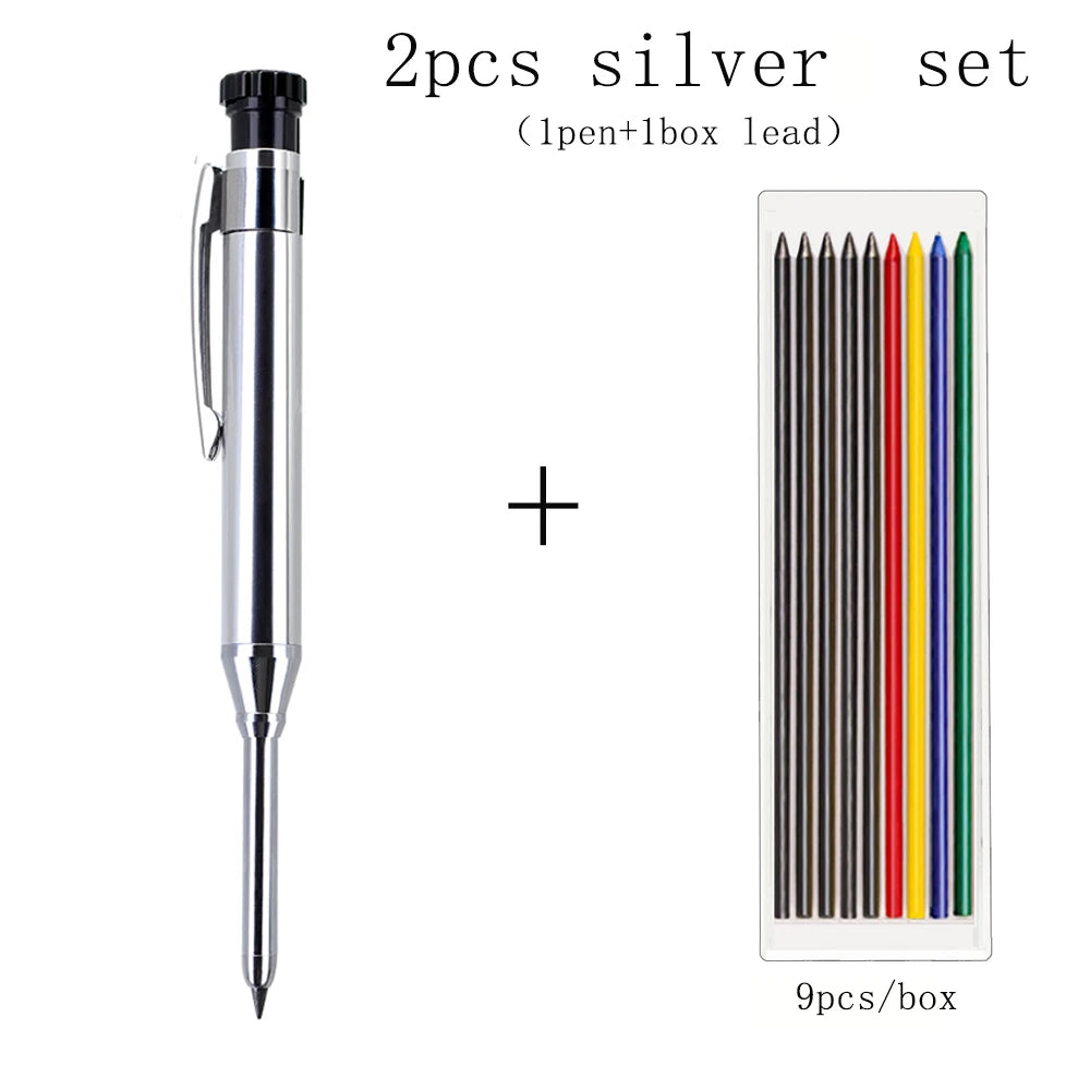 6Colors 2.8mm Metal Solid Carpenter Mechanical Pencil with Sharpener 2B Lead Core Deep Hole Construction Marking Scriber Tool
