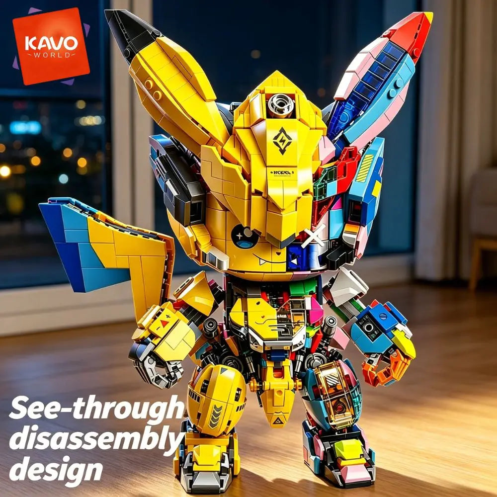 KAVOWORLD 1505PCS Mechanical Mouse Mecha Building Blocks Model Kit 360° Rotatable Tail Articulated Joints DIY Assembly Sci-Fi Figurine Half Cute Punk Construction Toy for Gaming Room Office Decor New Year Holiday Chrismas Gift for Adult Teen Collectors