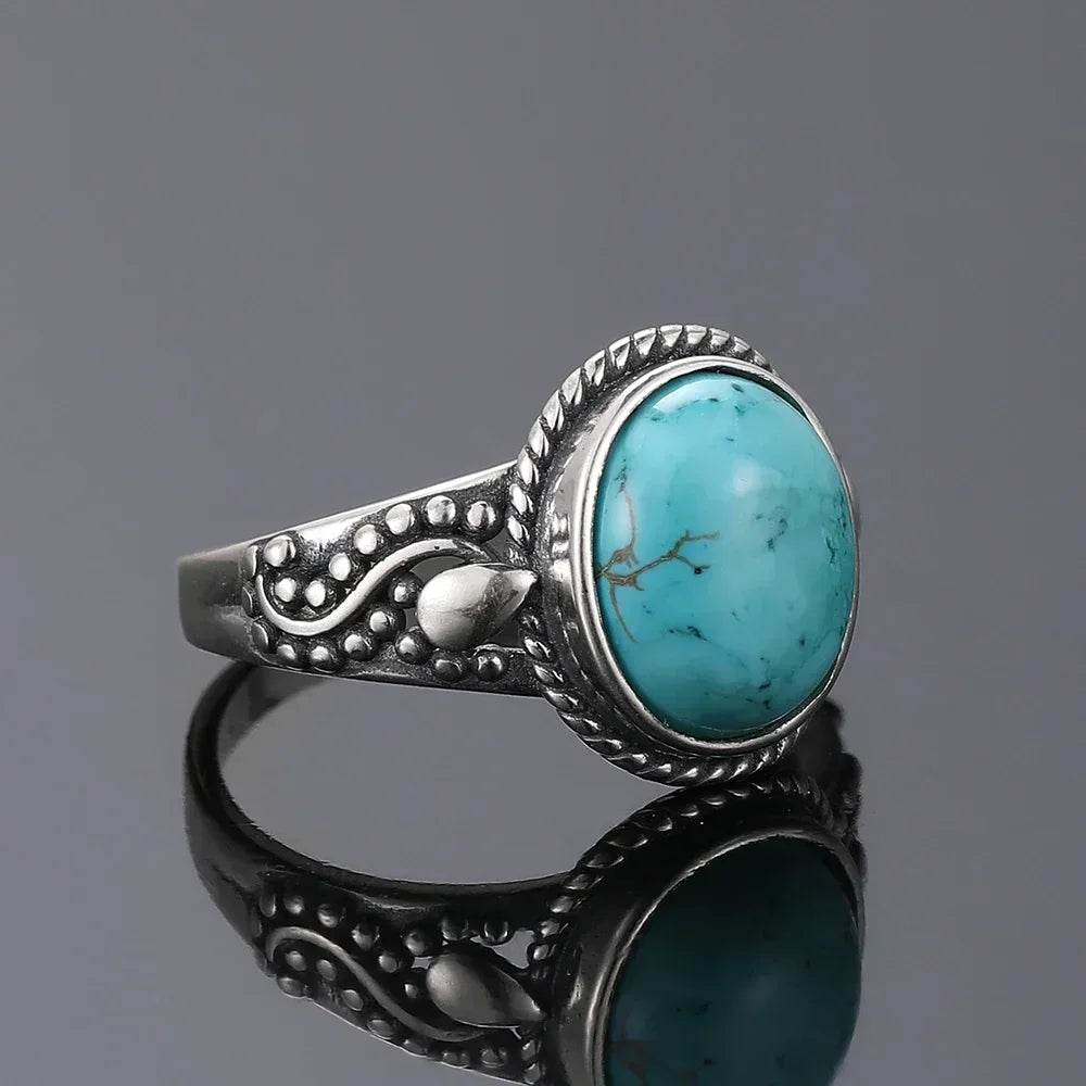 S925 Sterling Silver Ring Vintage Ring Gemstone Ring Silver Fine Jewelry Natural Turquoise Rings