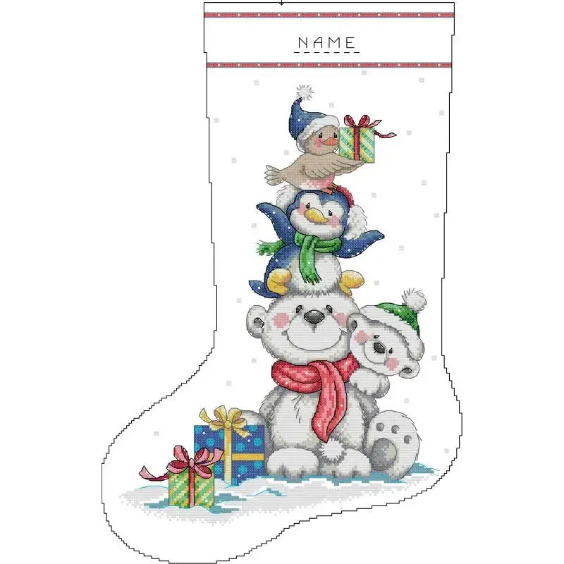 Christmas Stocking Series NKF Cartoon Pattern Cross Stitch Kit 14 16 11CT White Count Canvas Set DIY Embroidery Home Decor Gifts
