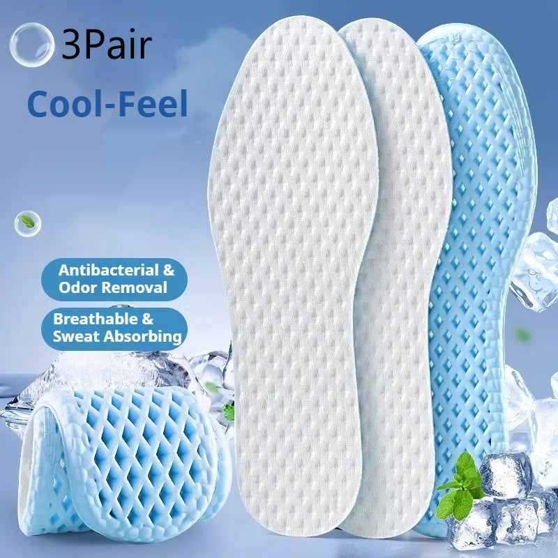 3 Pair Summer Cooling Insoles for Men Running Sports Shock Absorption Shoe Sole Breathable Shoes Insole Memory Foam Shoe Pads