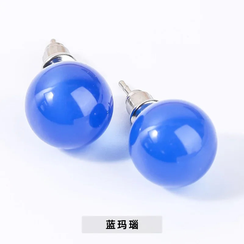 6mm 8mm 10mm Natural Agate Earrings Healing Crystal Stone Round Ball Pearl Beads Stud Fashion Jewelry for Women Girl Wholesale