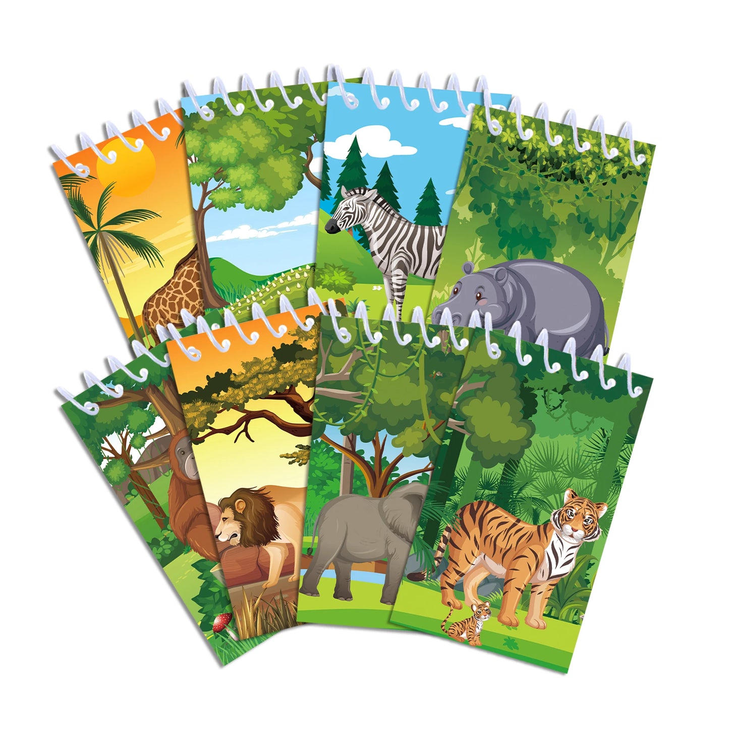 8pcs Jungle Animals Mini Spiral Pocket Notebooks Tiger Lion Memo Pad Coil Booklet Notepads For Office Stationery School Diaries