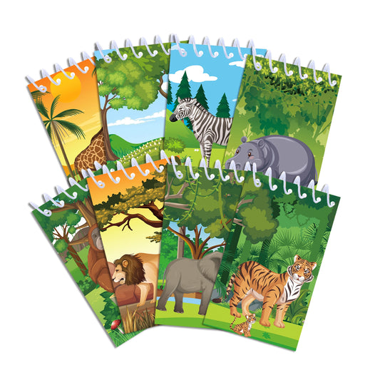 8pcs Jungle Animals Mini Spiral Pocket Notebooks Tiger Lion Memo Pad Coil Booklet Notepads For Office Stationery School Diaries