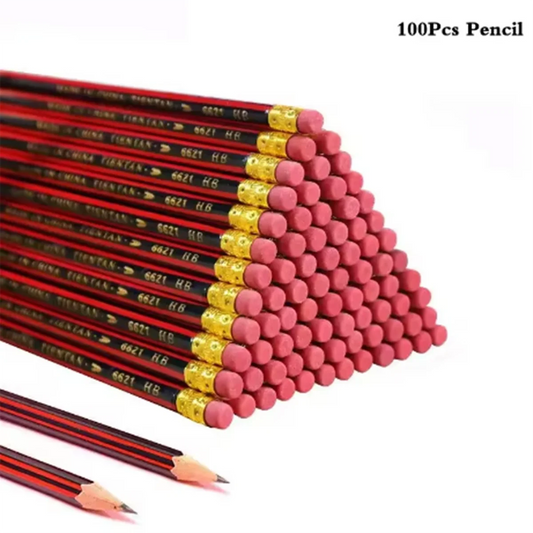 ABGV 100Pcs Sketch Pencil Wooden Lead Pencils HB Pencil with Eraser Children Drawing Pencil School Writing Stationery