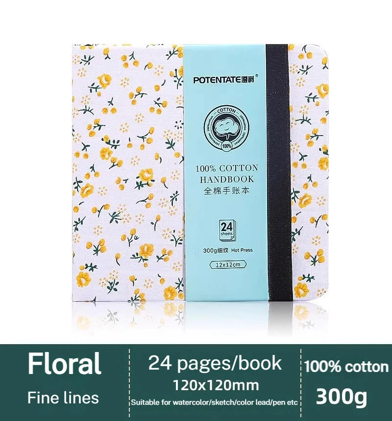 POTENTATE 100% Cotton Square Watercolor Paper Book 24 Sheets 300g Art Painting Drawing Paper Sketchbook Journal Drawing Notebook