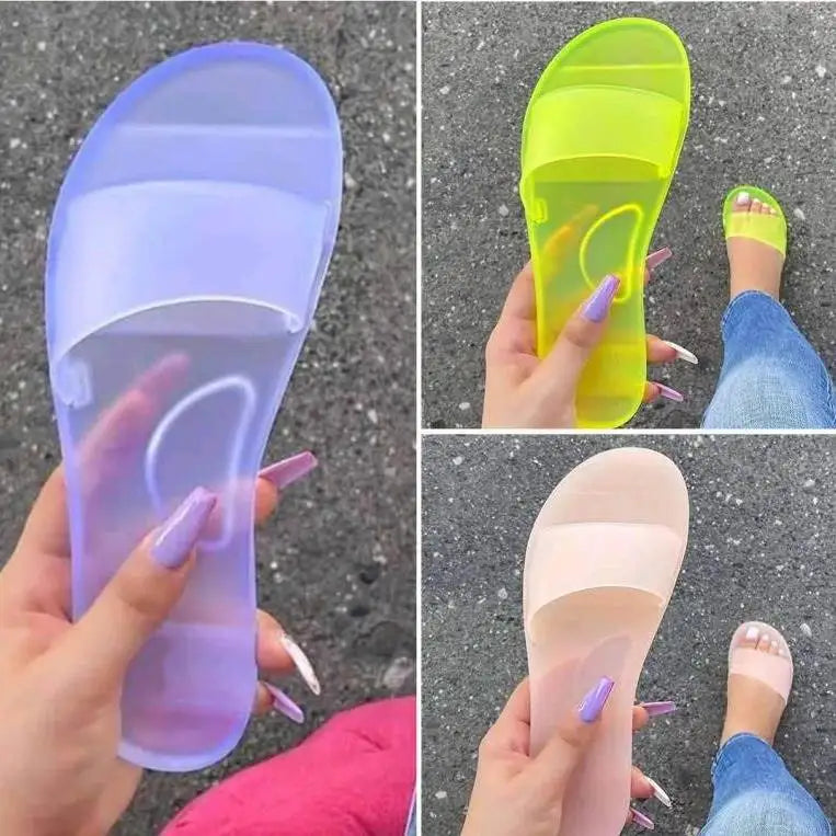 Large Size Women's Sandals  Independent Station WISH Crystal Jelly Slippers Casual Style Polyester Inner Material