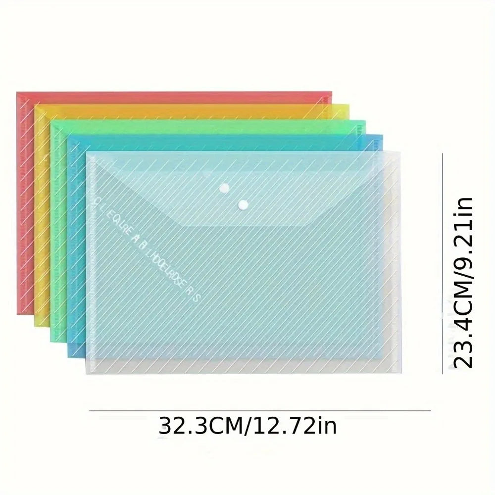 20-Pack A4 Snap Button File Folders in Random Colors, for Exam Paper Storage, School Supplies & Office Document Organization