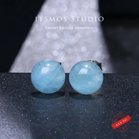 ITSMOS Natural Aquamarine s925 Sterling Silver Ear Studs Geometric Minimalist Luxury Weddings Jewelry Earrings for Women Gift