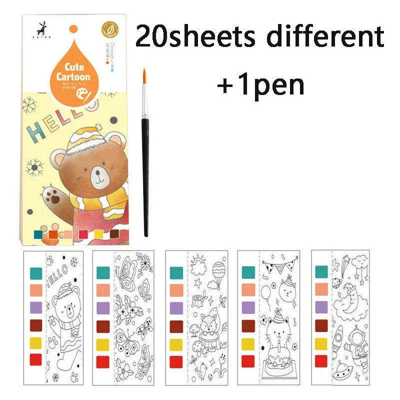 20 Sheets Portable Children Watercolor Painting Book Paint With Water Kids Gouache Graffiti Picture Coloring Drawing Toys Gifts