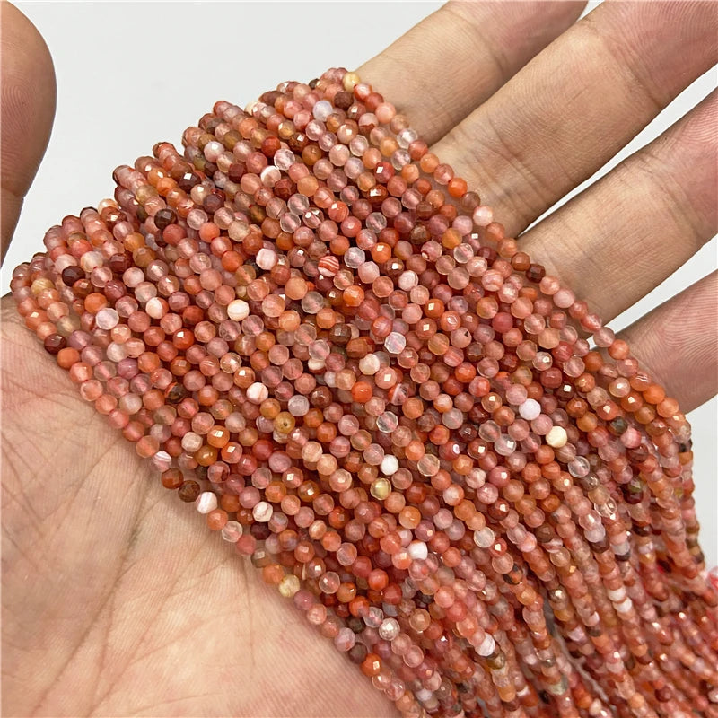 Natural Rose Pink Red Quartz Crystal Stone Beads 2 3 4mm Agates Chalcedony Morganite Rhodochrosite Gem Bead For Making Jewelry