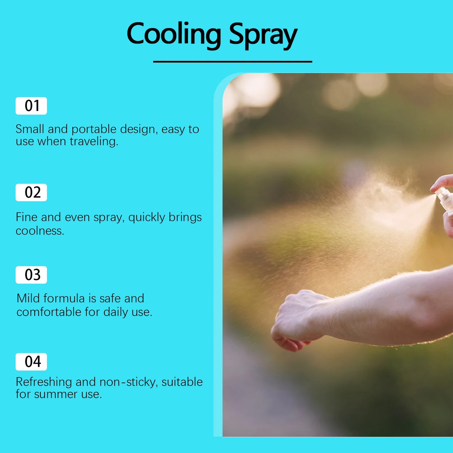 Cooling Spray Portable Outdoor Cool Sensation Body Spray Summer Instant Refreshing Mist Anti-Heat Hydrating Gentle Skin Care