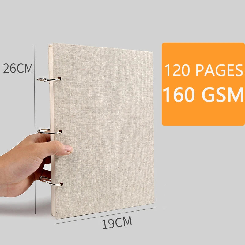 Retro Spiral Sketchbook Linen Hardcover 120 Pages 160GSM Refillable Notebook for Art Drwaing Stationery School Supplies