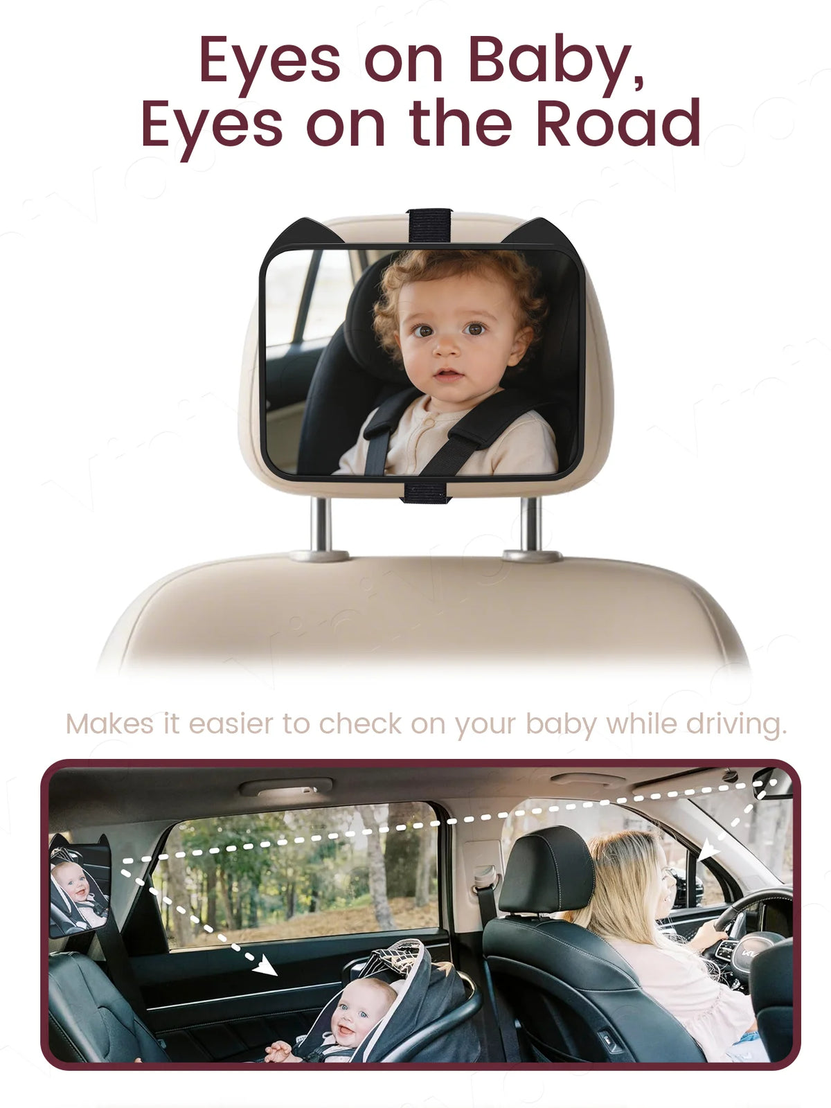 1PC Adjustable Wide-Angle Car Seat Mirror, Headrest Mount Safety Monitor for Rear-Facing Baby & Child