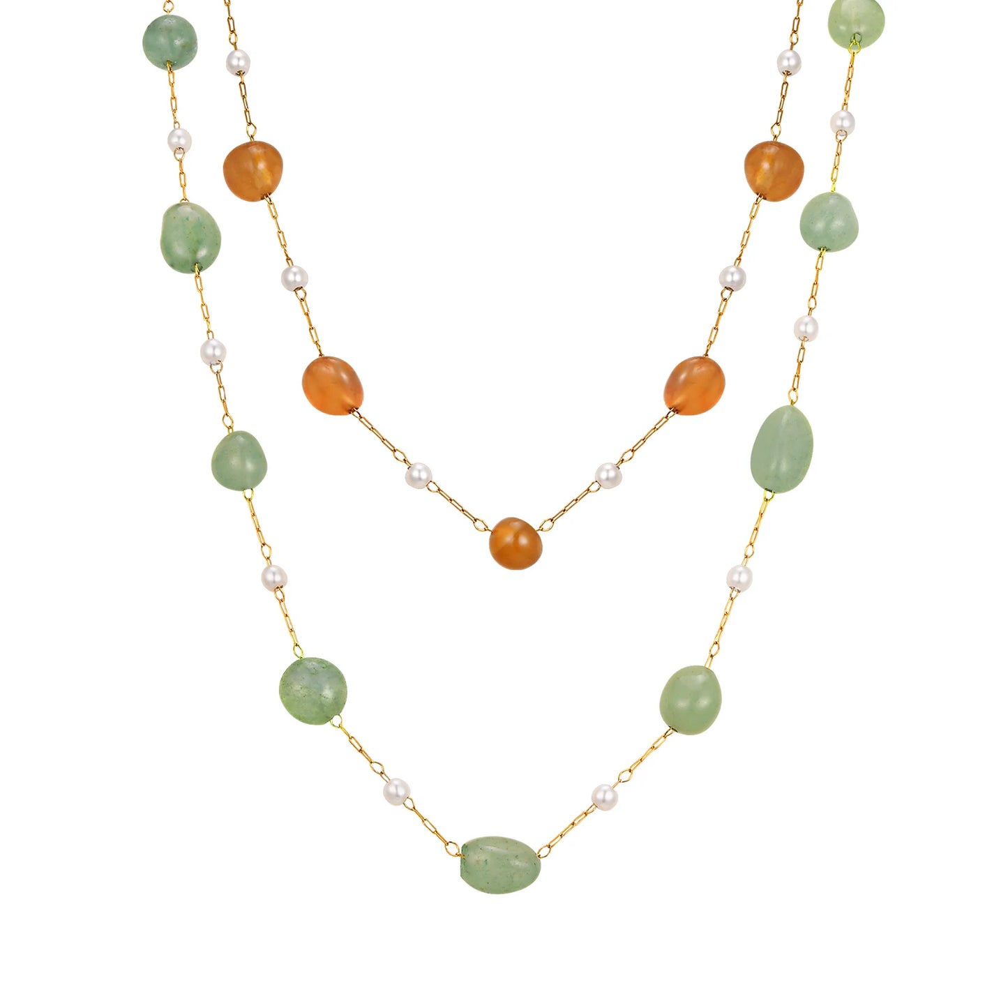 Boho Necklace Beach Irregular Natural Stone Necklaces for Women Stainless Steel Imitation Pearl Jade Necklace Jewelry Gift