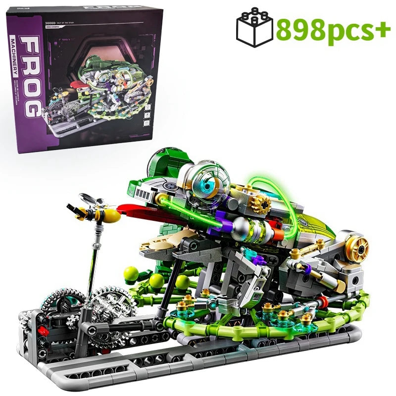 Mechanical Frog Building Blocks STEM Toy, Jumping Robot Model Kit with Movable Legs & Gears, 898PCS Educational Gift for Kid