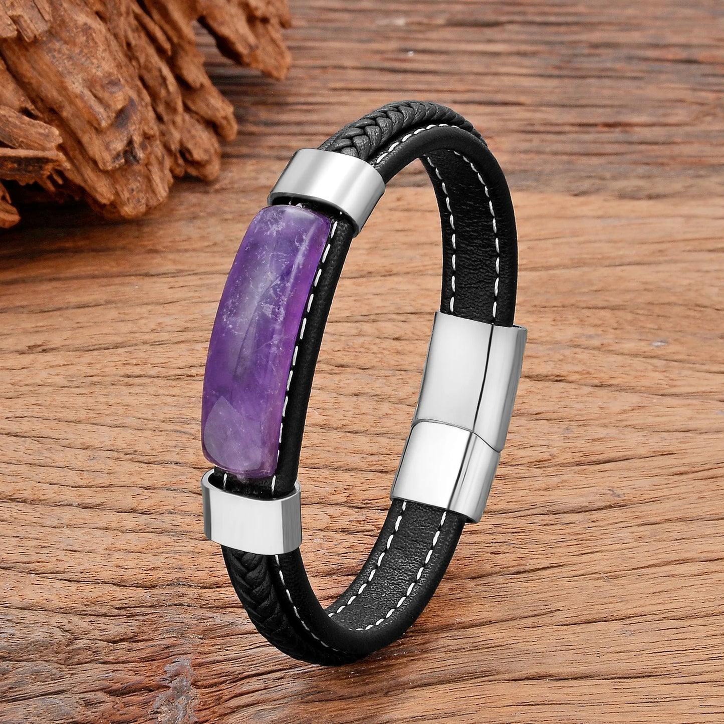 4 Style Natural Purple Crystal Bracelet for Men Women Luxury Geometric Shape Amethysts Bracelet Lady Fashion Stone Jewelry Gifts