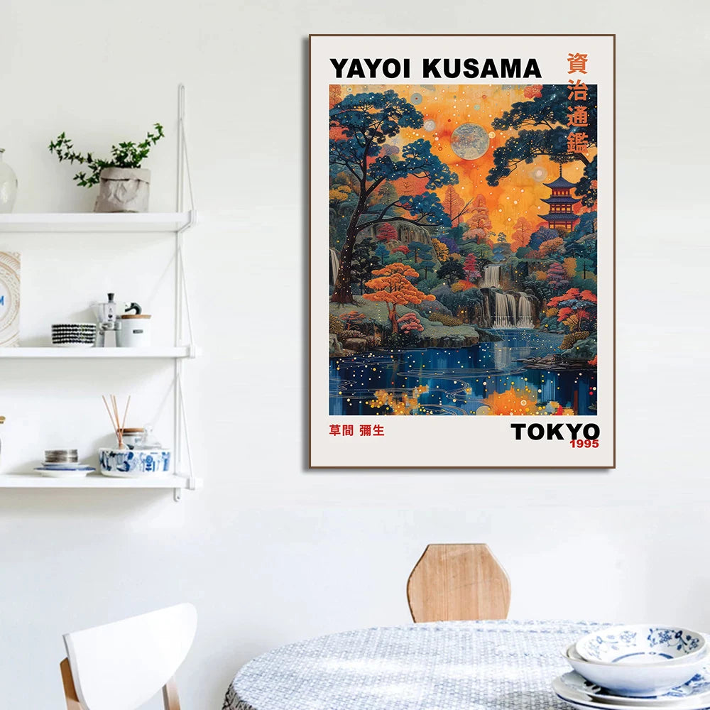 Colourful Yayoi Kusama Mountains and Rivers Poster Vintage Japanese Matte Canvas Material Mural Gallery Bedroom Wall Art