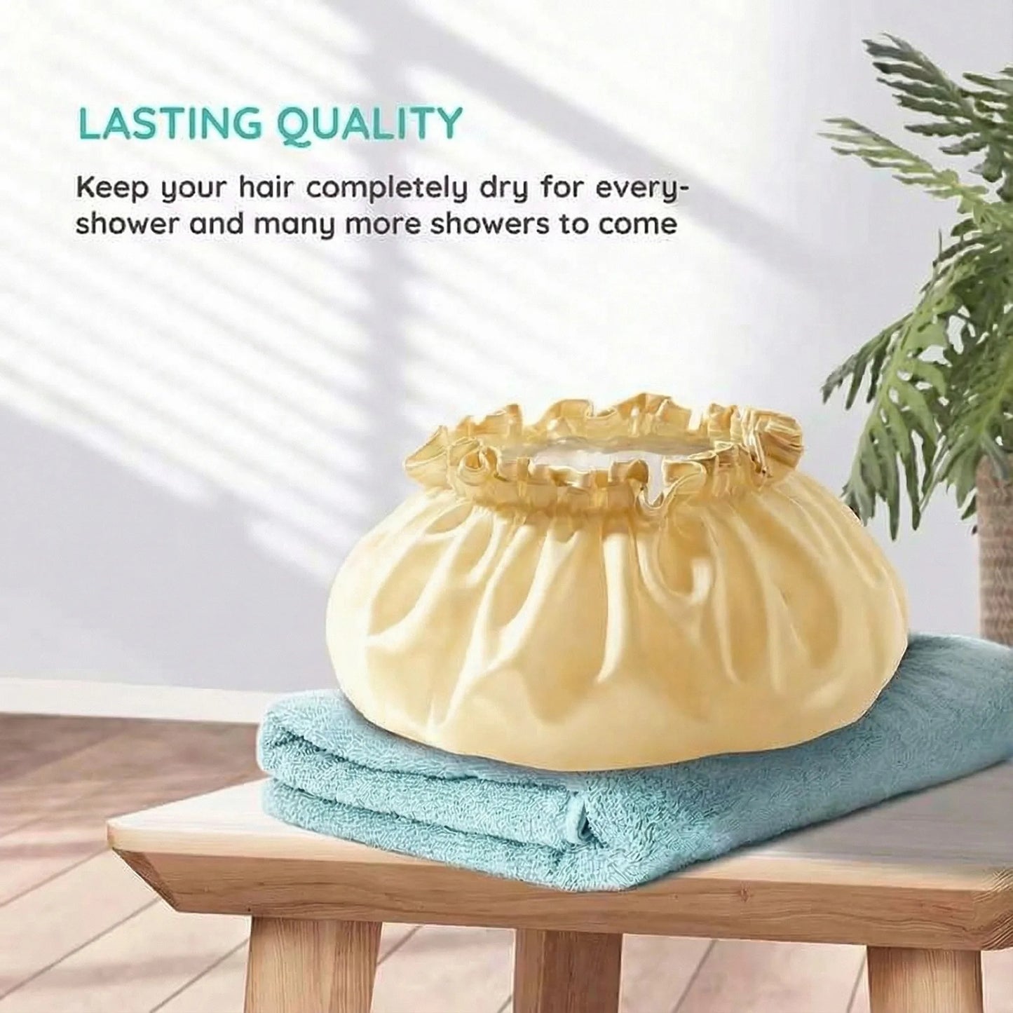 Reusable Shower Cap for Women, Large Waterproof Shower Bonnet Washable Elastic Band Bath Hair Hat for Long Hair, Braids