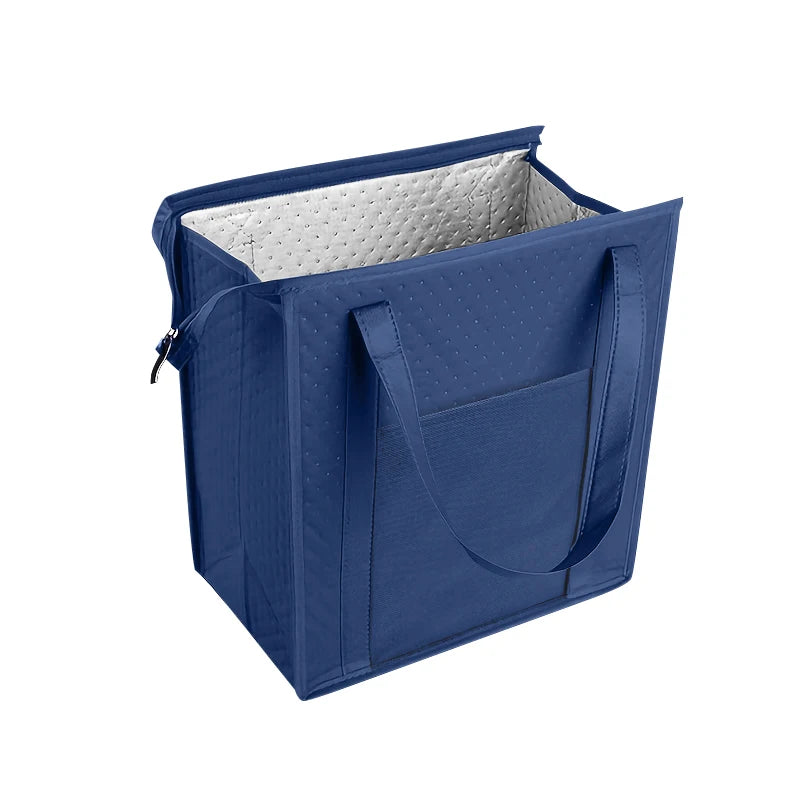 Large Insulated Reusable Grocery Bag with Zipper & Front Pocket, keep cool/warm for hours for Camping Picnic, fishing, shopping