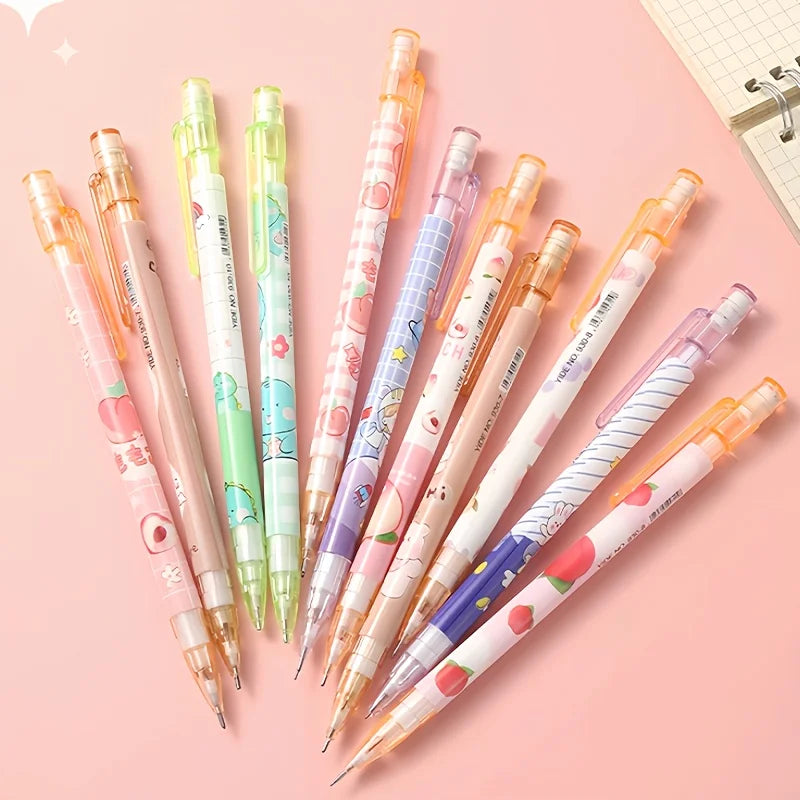 12 Mechanical Pencils with Printed Patterns, 6.89 Inches Long, Come with an Eraser, Easy to Erase Writing, Suitable for Office, Drawing, Note-Taking, Office Supplies, School Supplies, Stationery Sets, Back-To-School Season