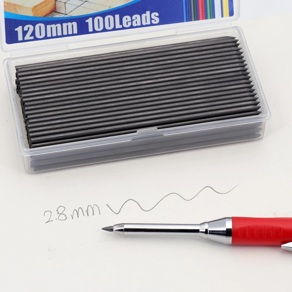100Pcs 90/120mm Black Woodworking Mechanical Pencil Lead Refill, 2.8mm Replaceable Lead -Architects Marking Tool Accessories