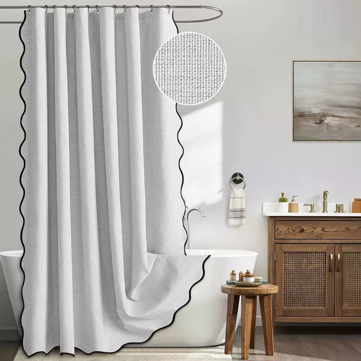 14 Colors Waterproof Shower Curtain with Wavy Edge & Scalloped Design - Quick Drying Splash Resistant Bathroom Decor