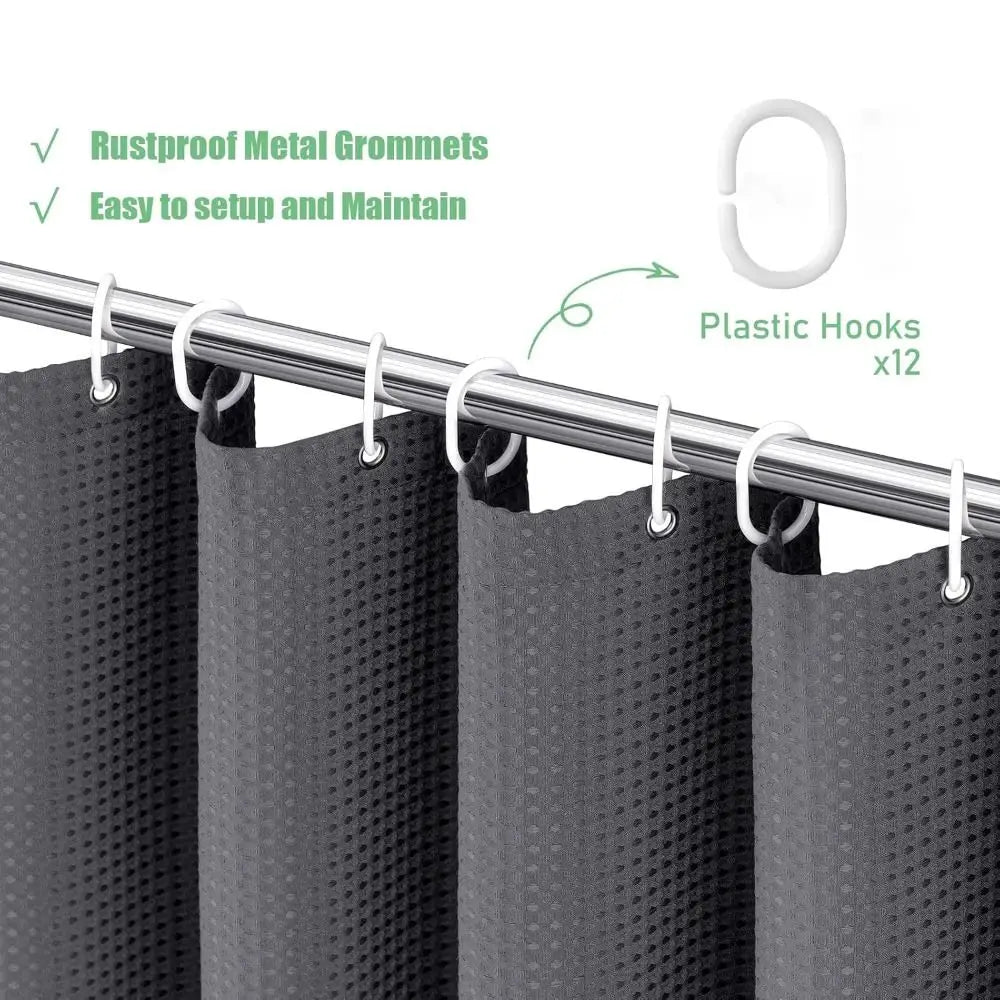 Waterproof Plain Waffle Shower Curtain Mildew-proof Solid Color Shading Curtain Polyester with Hooks Bathroom Partition Curtain