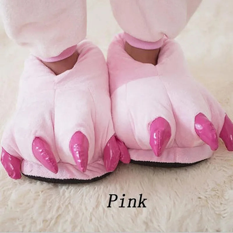 Winter Warm Soft Indoor Floor Slippers Women Men Shoes Paw Funny Animal Christmas Monster Dinosaur Claw Plush Home Random Lining