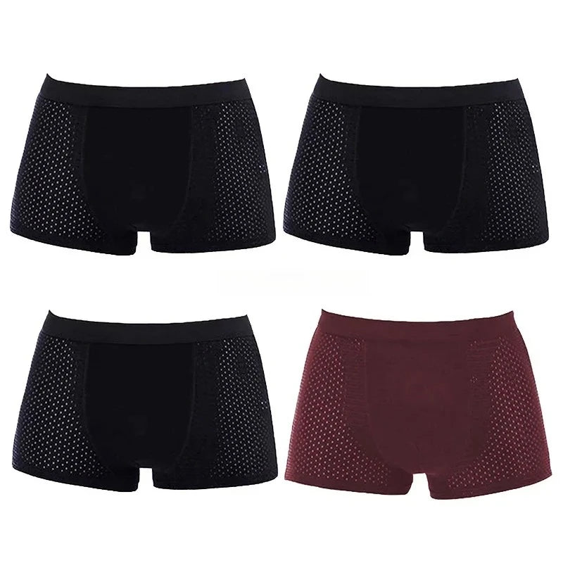 4Pcs Men's Bamboo Boxer Briefs Ultra Soft Anti Odor Underwear Breathable Mesh with Ventilation Holes Stretch Comfort for Daily
