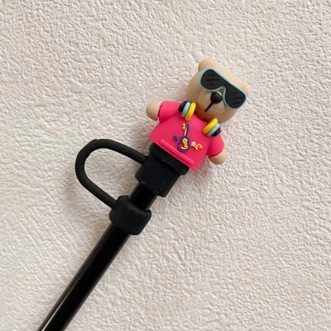 1pc Cute Bear Silicone Straw Cover Dust Plug for 7-8mm Straw Cups Tumblers Drink Lid Cap Creative Straw Toppers Cup Accessories