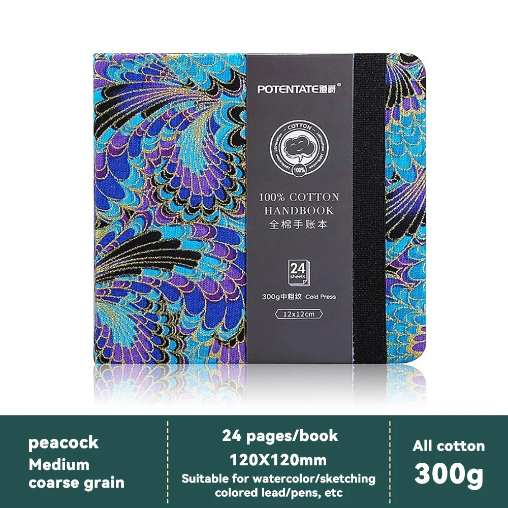 100% Cotton Square Watercolor Sketchbook 300gsm Paper Folded Drawing Pad Organ Sketch Notebook Student Watercolor Journal Book