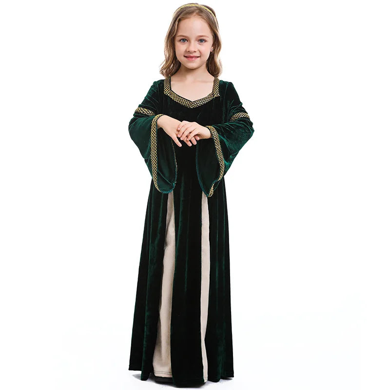 New Halloween Medieval Royal Court Dress Cosplay Girls Chidren Retro Gown Renaissance Costume Performance Party Outfit for Kids