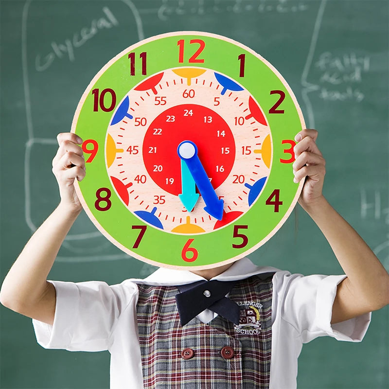 Kids Montessori Wooden Clock Toys Time Learning Teaching Aids Educational For Children Primary School Clever Board Toy