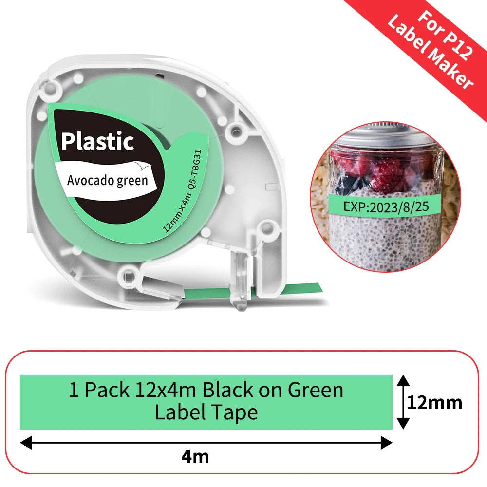 P12 Label Tape Compatible with Dymo LetraTag 200B Refills LT-100H Label Replacement for Phomemo P12 PRO Label Maker 12mm x 4m